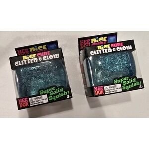 Nee Doh Needoh Nice Ice Cube Glitter Glow Both Blue Fidget Toy Squeeze LotOf2